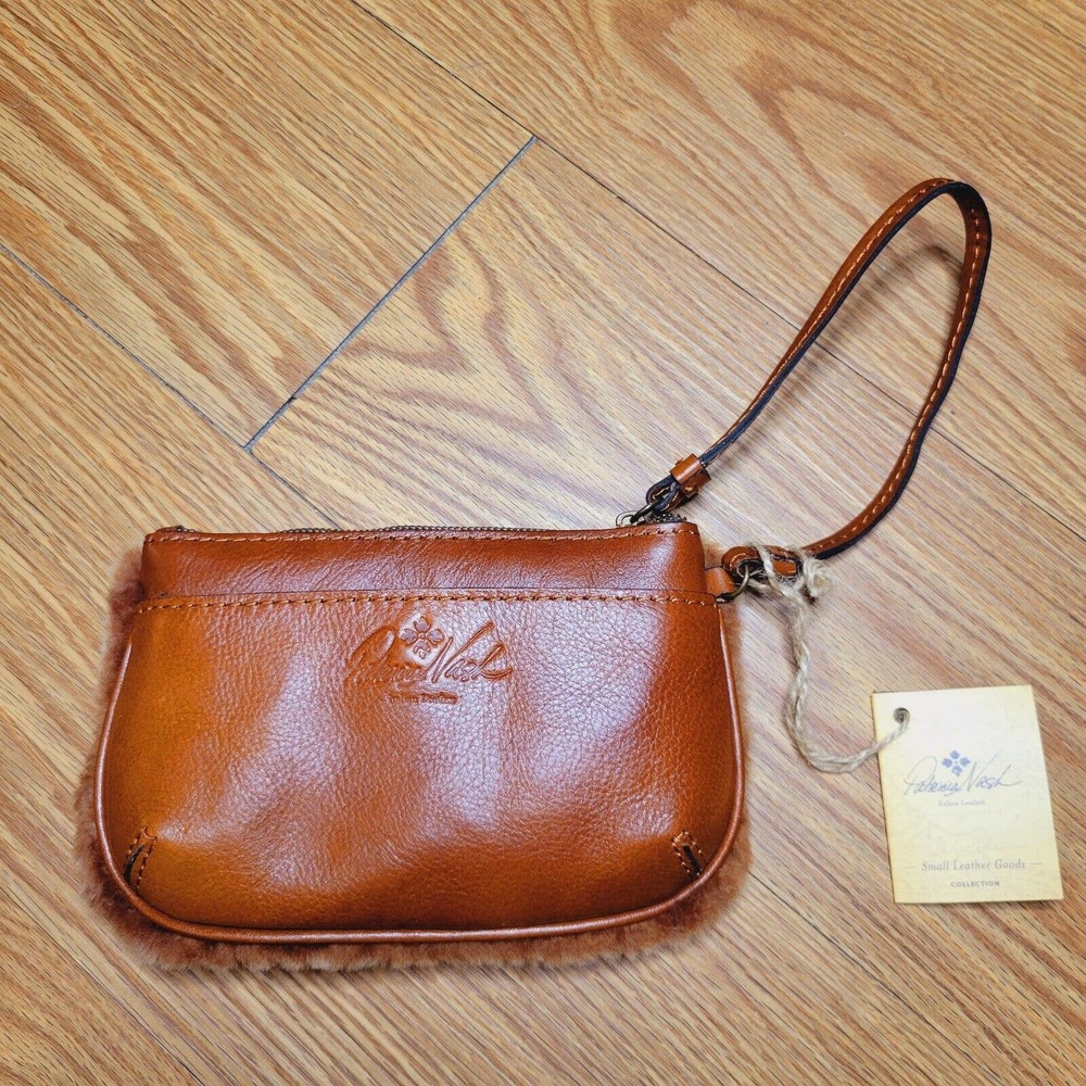Patricia Nash Piedmont Sherpa Brown Italian Leather Wristlet